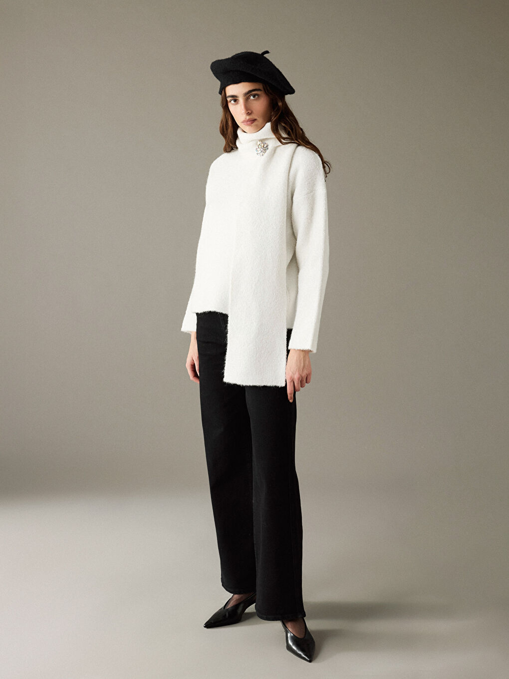 Siyah Wideleg Kadın Jean Pantolon-1