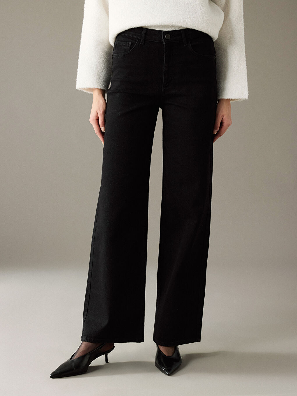 Siyah Wideleg Kadın Jean Pantolon-2