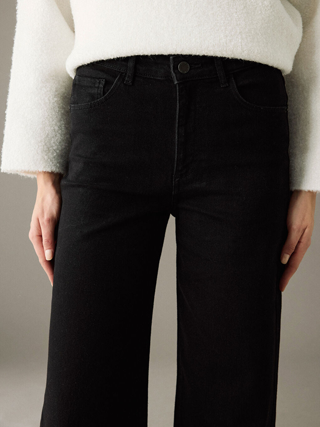 Siyah Wideleg Kadın Jean Pantolon-4