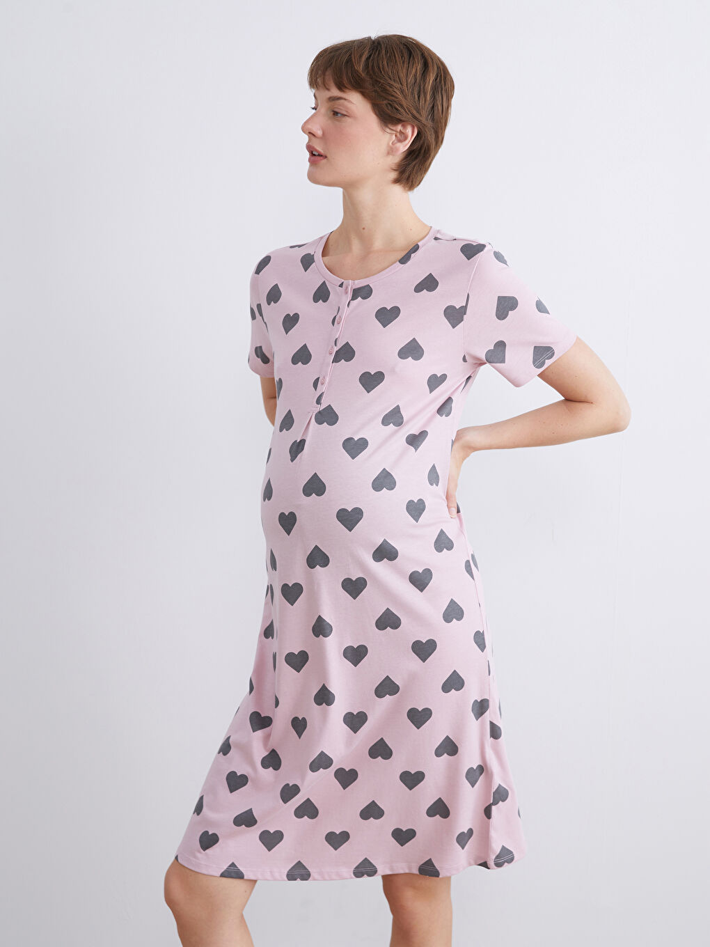LCW DREAM Crew Neck Printed Maternity Nightdress -W55730Z8-LT7