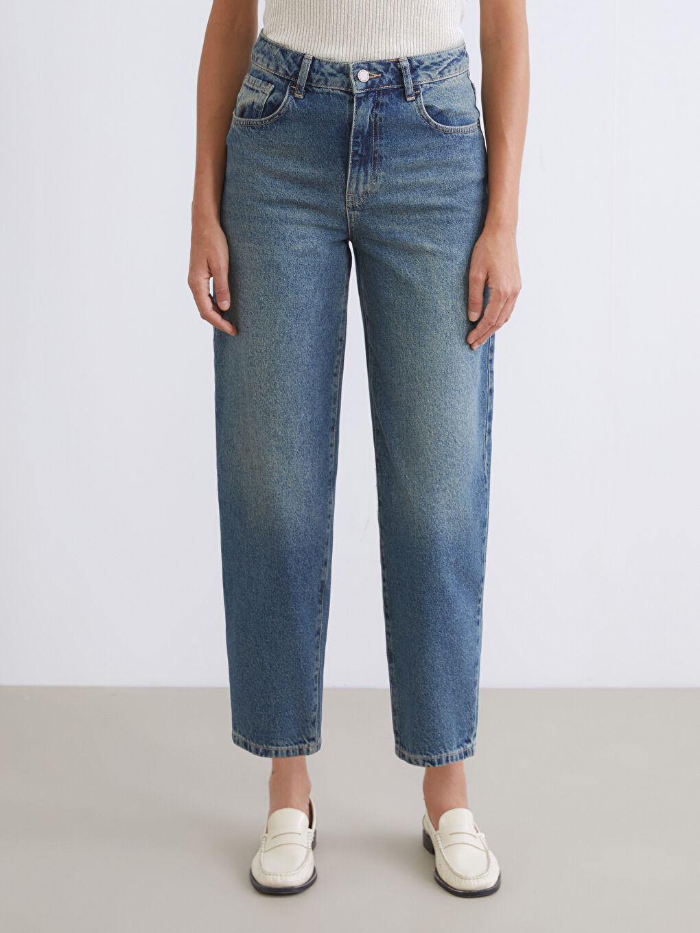 İndigo Barrel Fit Kadın Jean Pantolon-1