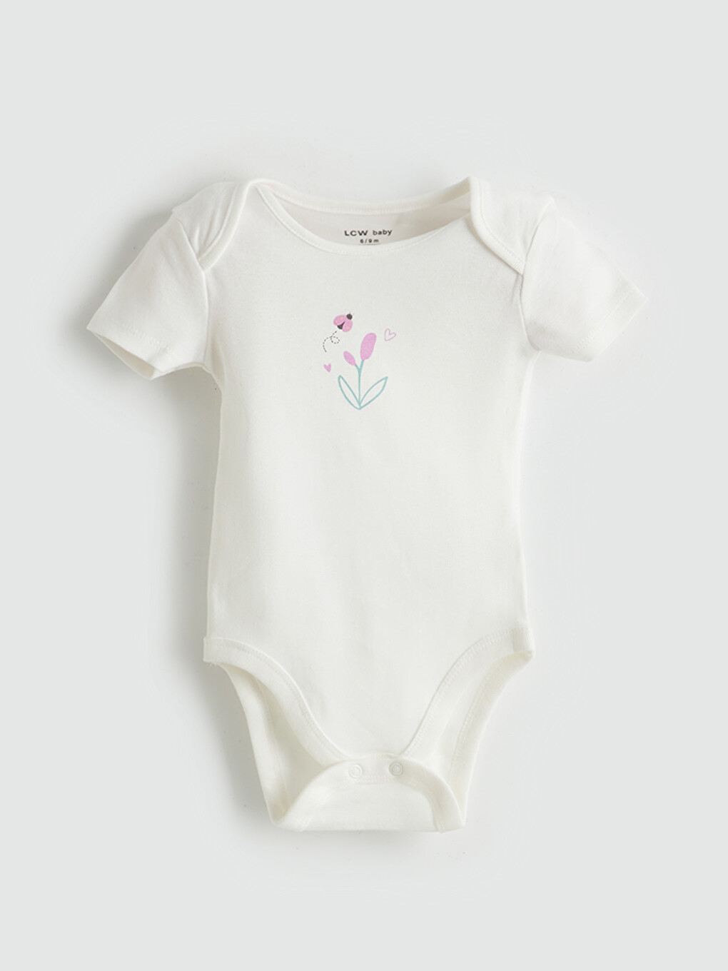 Ekru Baskılı Kız Bebek Çıtçıtlı Body