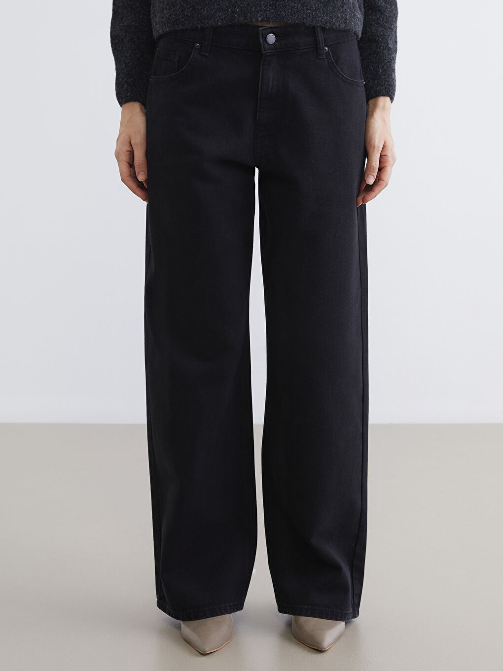 Siyah Baggy Fit Kadın Jean Pantolon-1