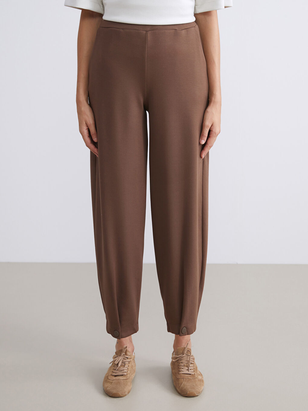 Kahverengi Beli Lastikli Kadın Eşofman Altı-2