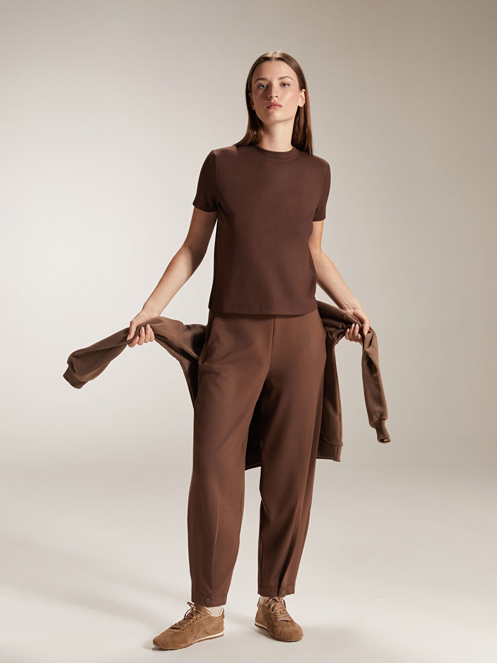 Kahverengi Beli Lastikli Kadın Eşofman Altı