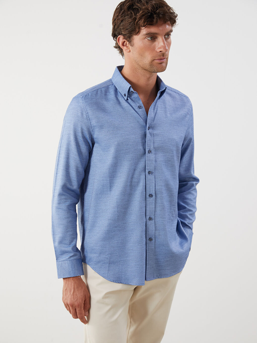Regular Fit Long Sleeve Dobby Fabric Men's Shirt