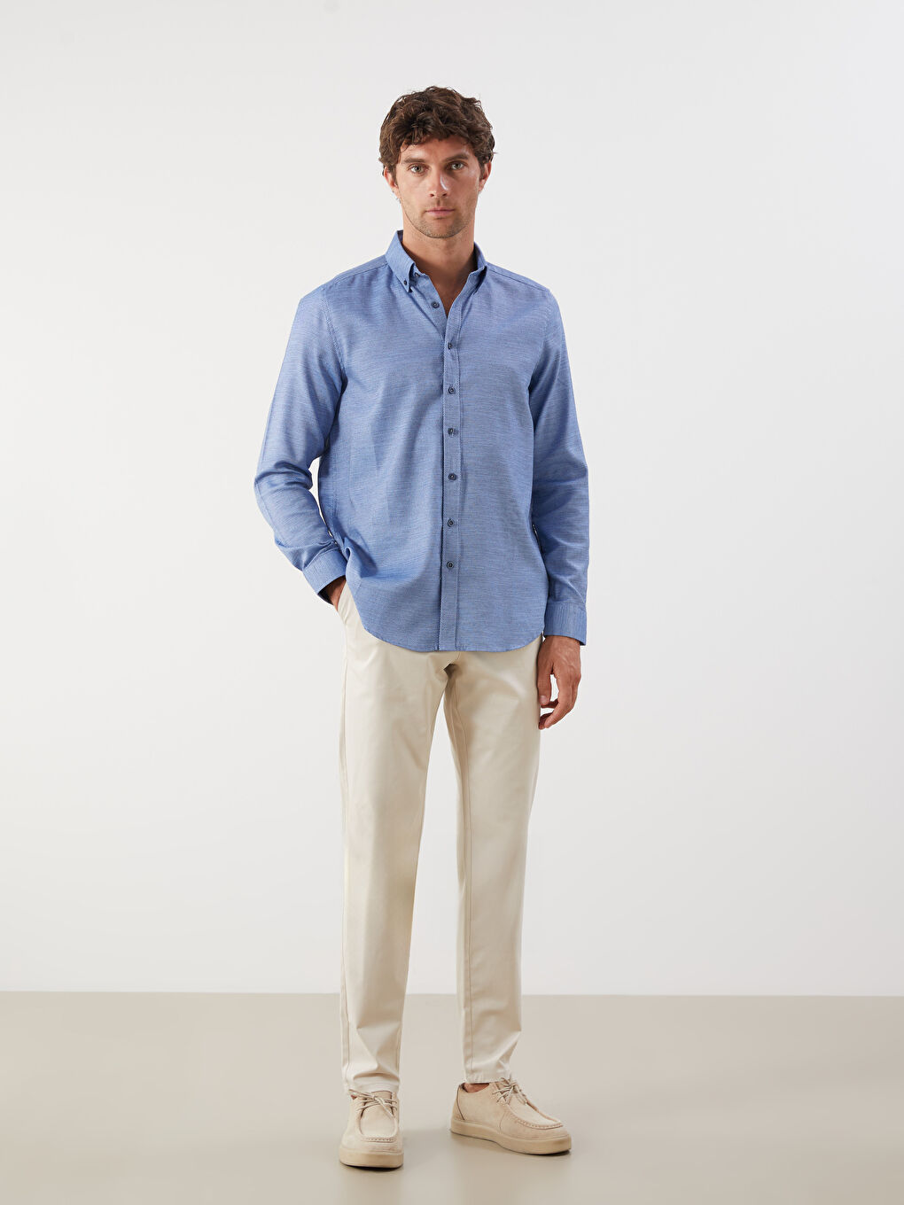 Regular Fit Long Sleeve Dobby Fabric Men's Shirt-1