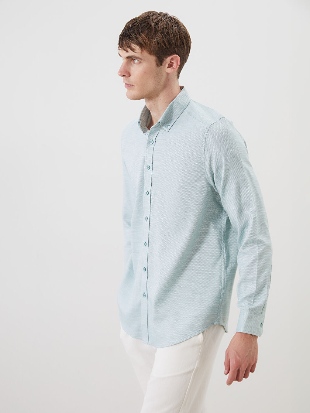 Chemise pour Hommes à Manches Longues en Tissu Dobby Coupe Régulière