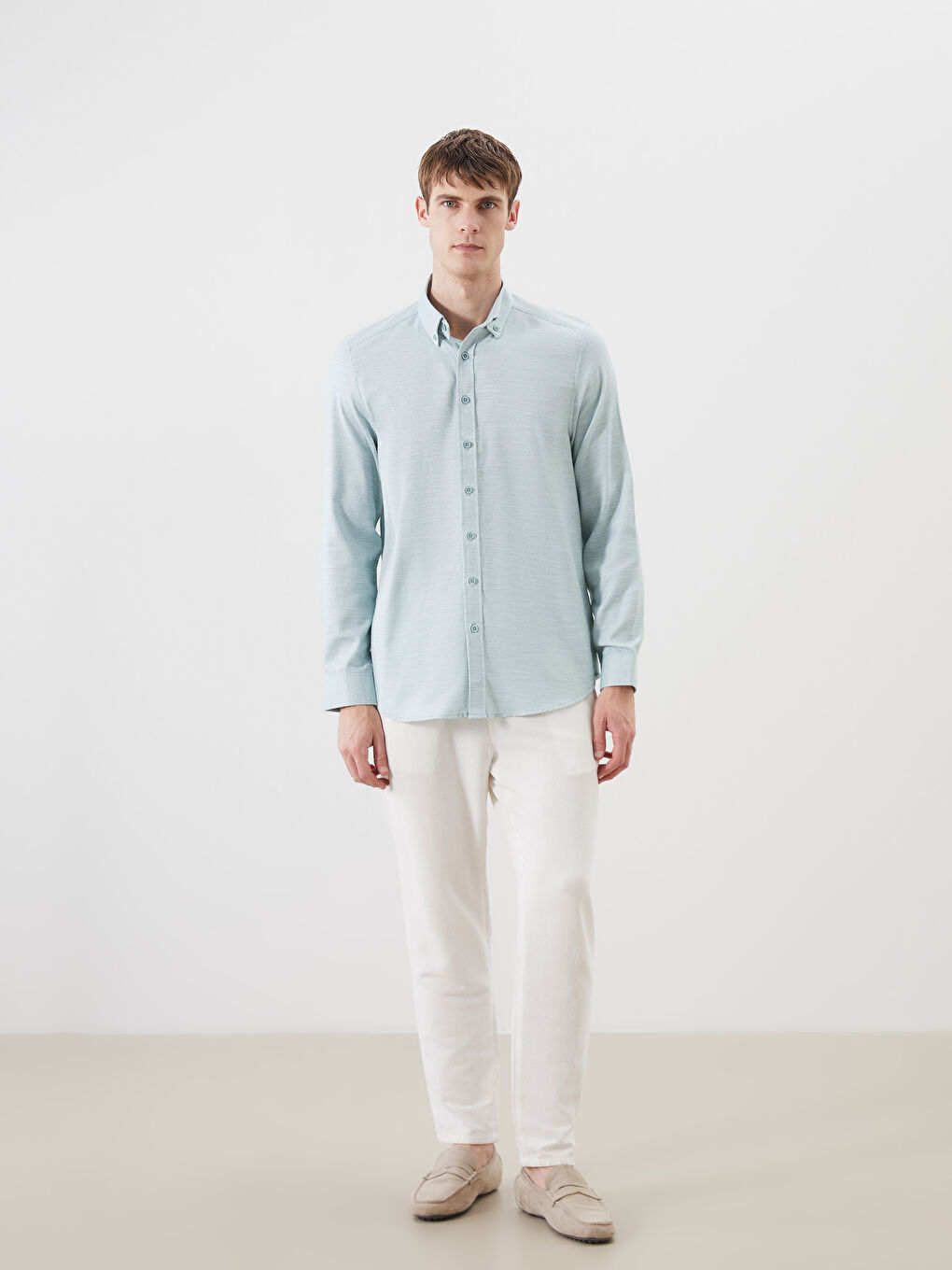 Chemise pour Hommes à Manches Longues en Tissu Dobby Coupe Régulière-1