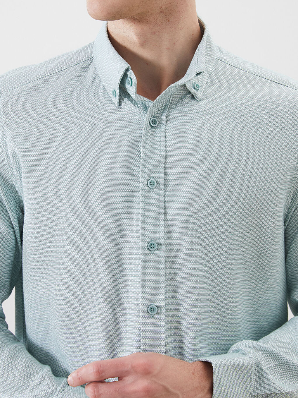 Chemise pour Hommes à Manches Longues en Tissu Dobby Coupe Régulière-2