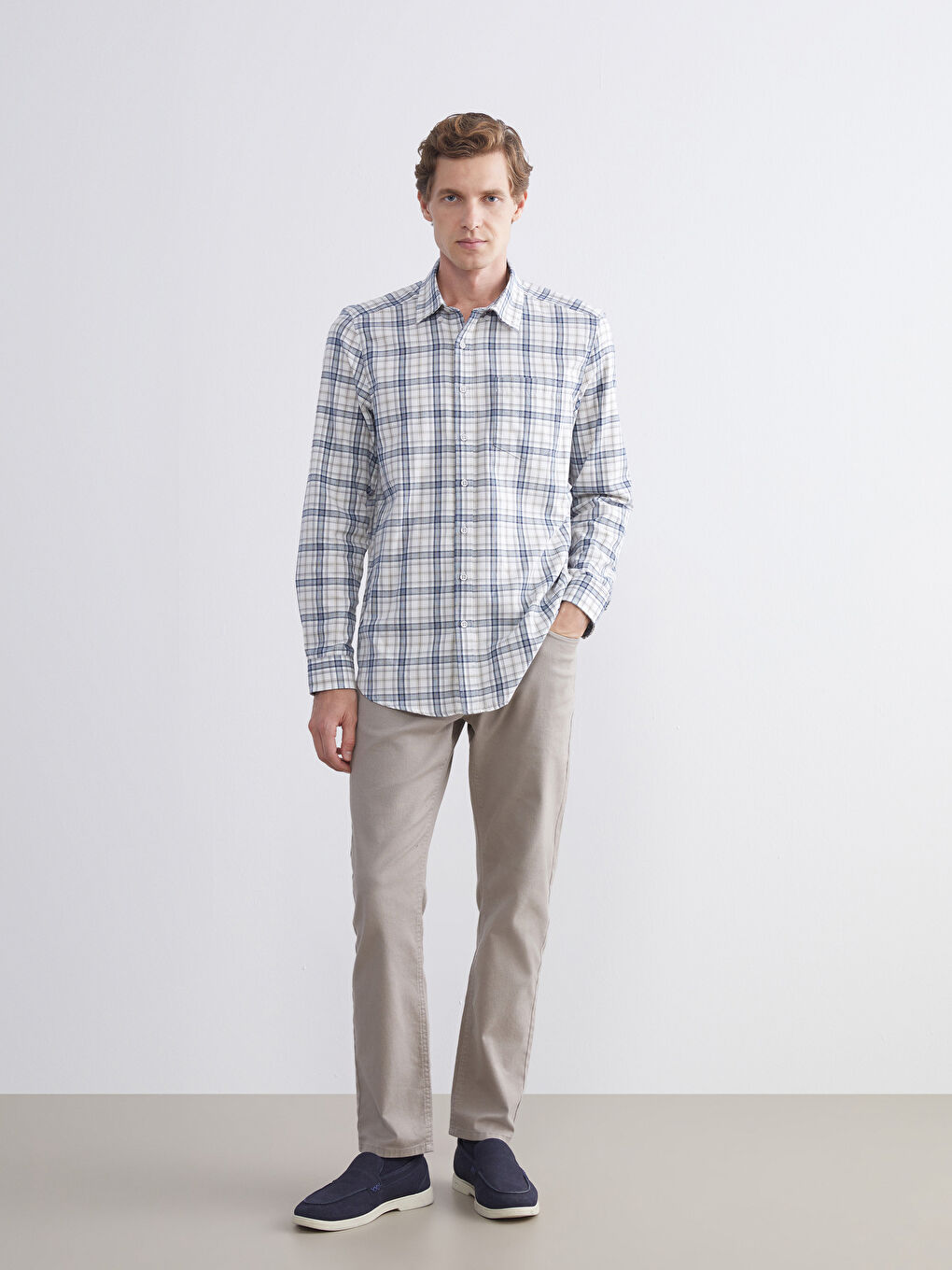 Regular Fit Long Sleeve Plaid Men's Shirt-2