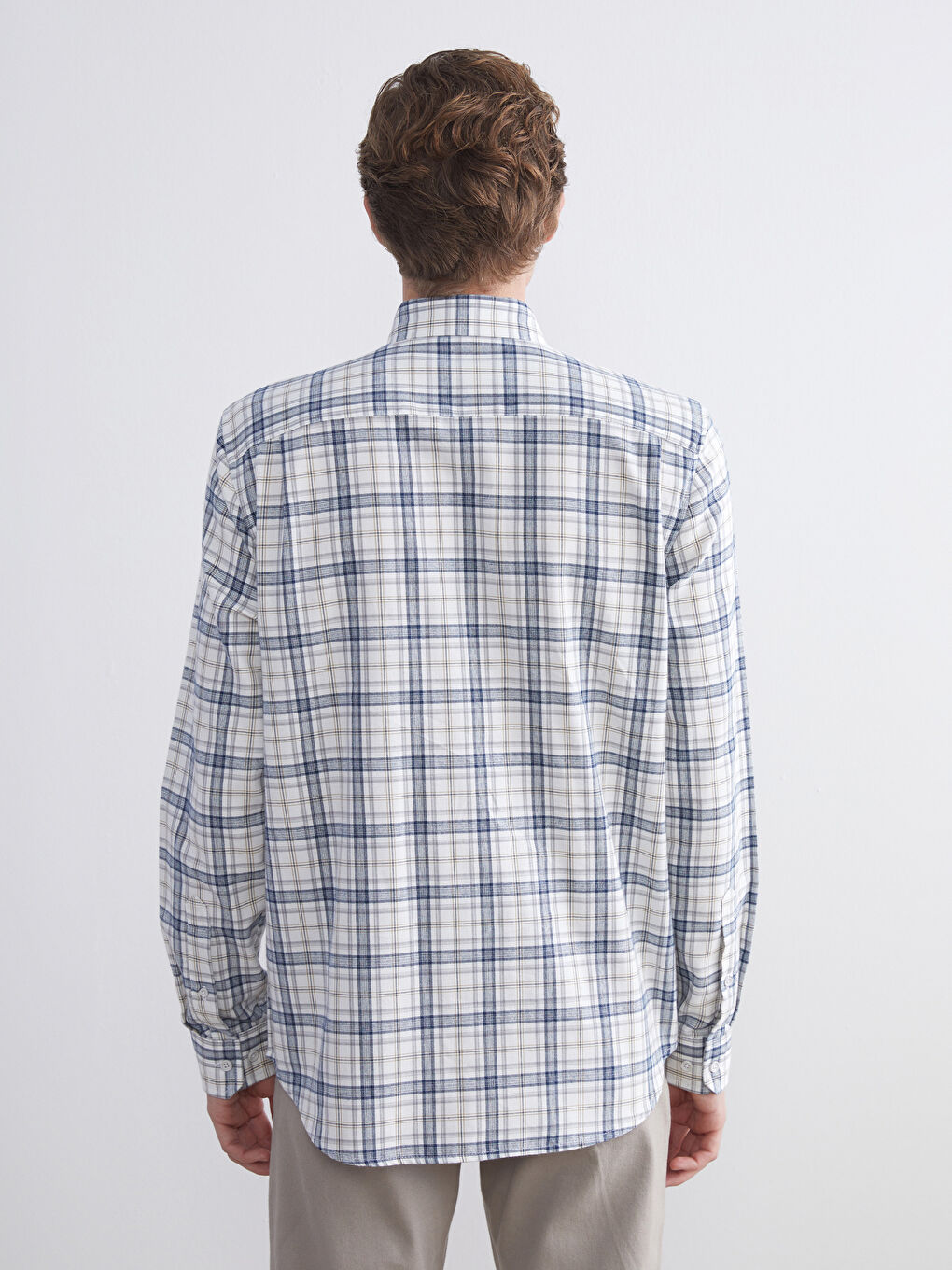 Regular Fit Long Sleeve Plaid Men's Shirt-6