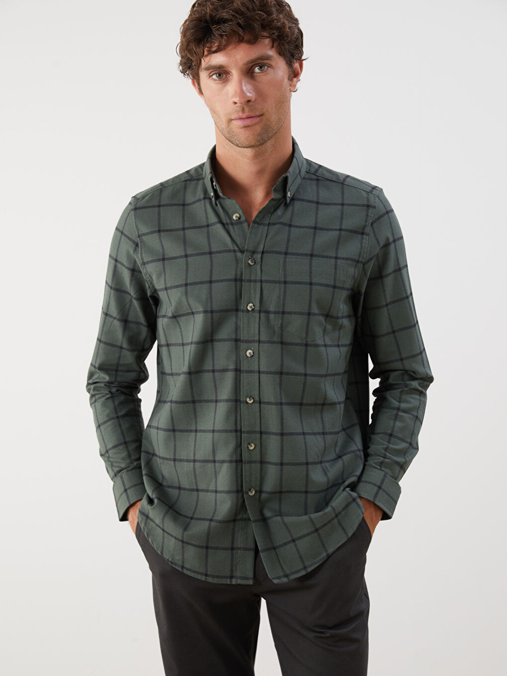 Regular Fit Long Sleeve Plaid Men's Shirt