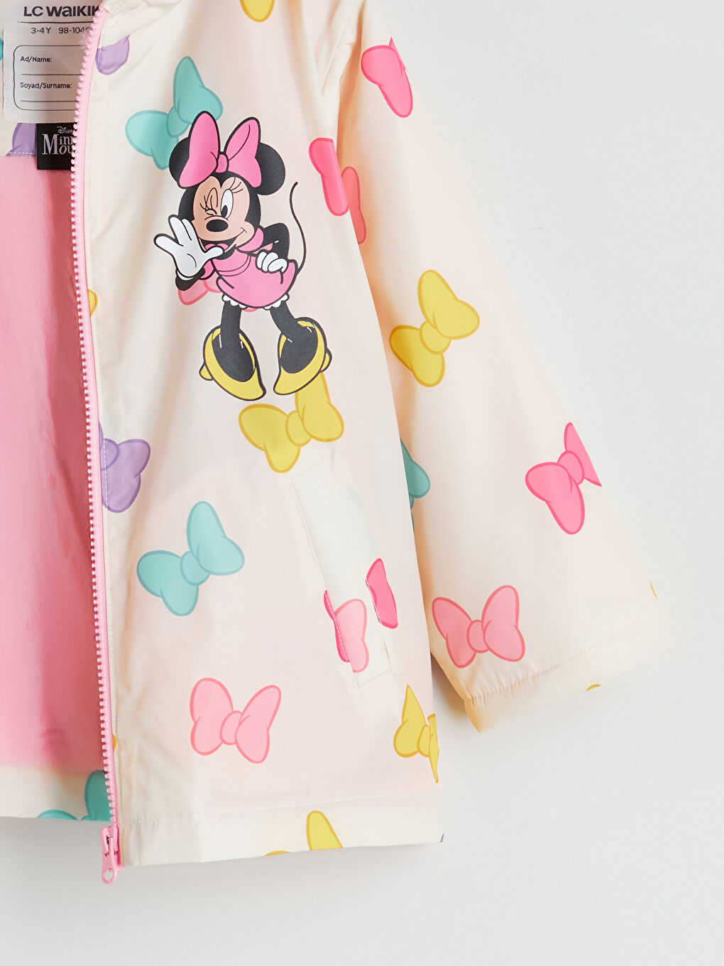 Ekru Kapüşonlu Minnie Mouse Baskılı Kız Çocuk Mont-2