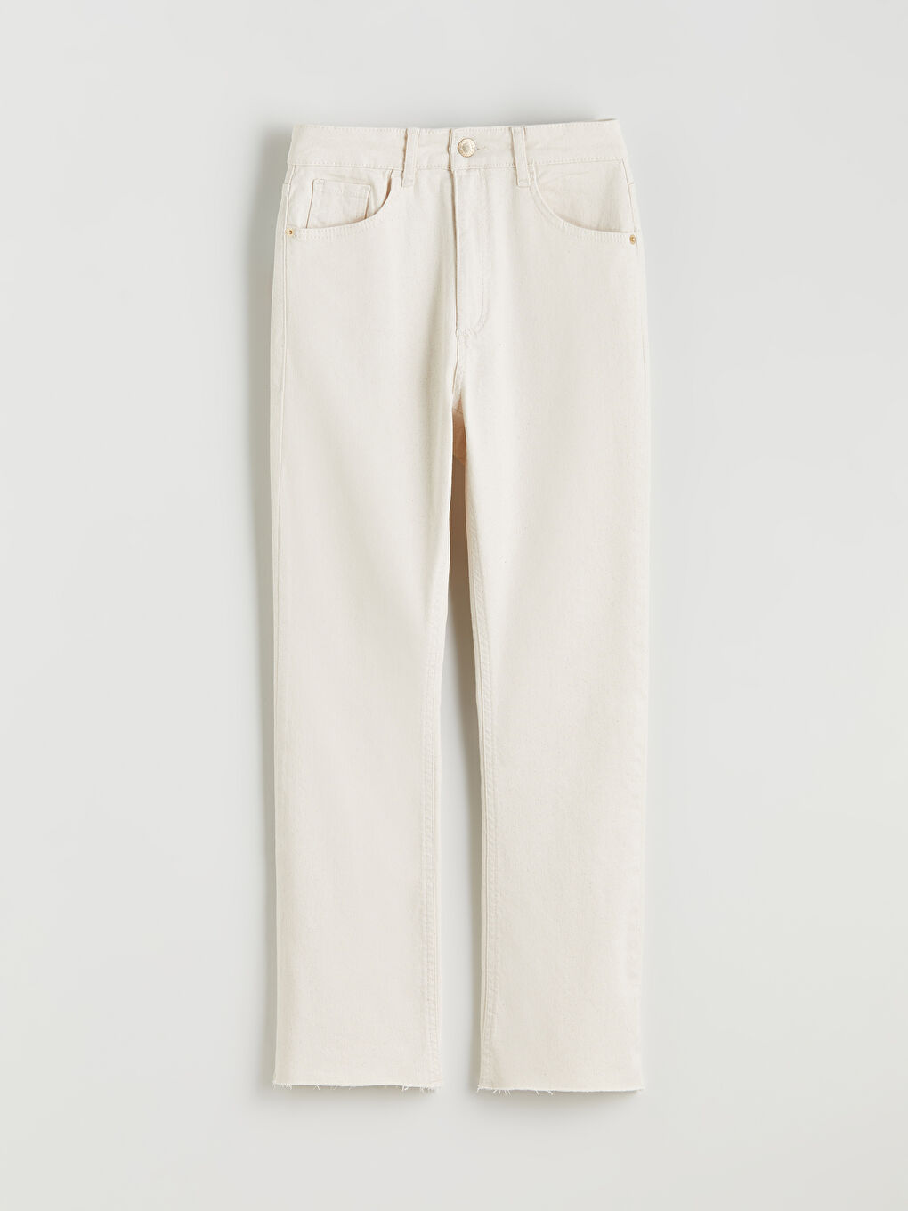 Ekru Crop Flare Kadın Jean Pantolon-4