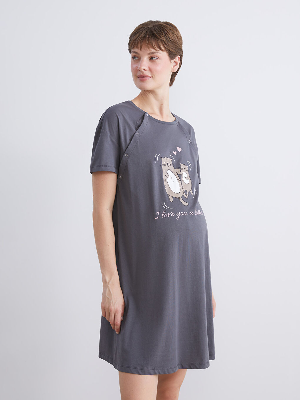 LCW DREAM Crew Neck Printed Maternity Nightdress -W55857Z8-JNL