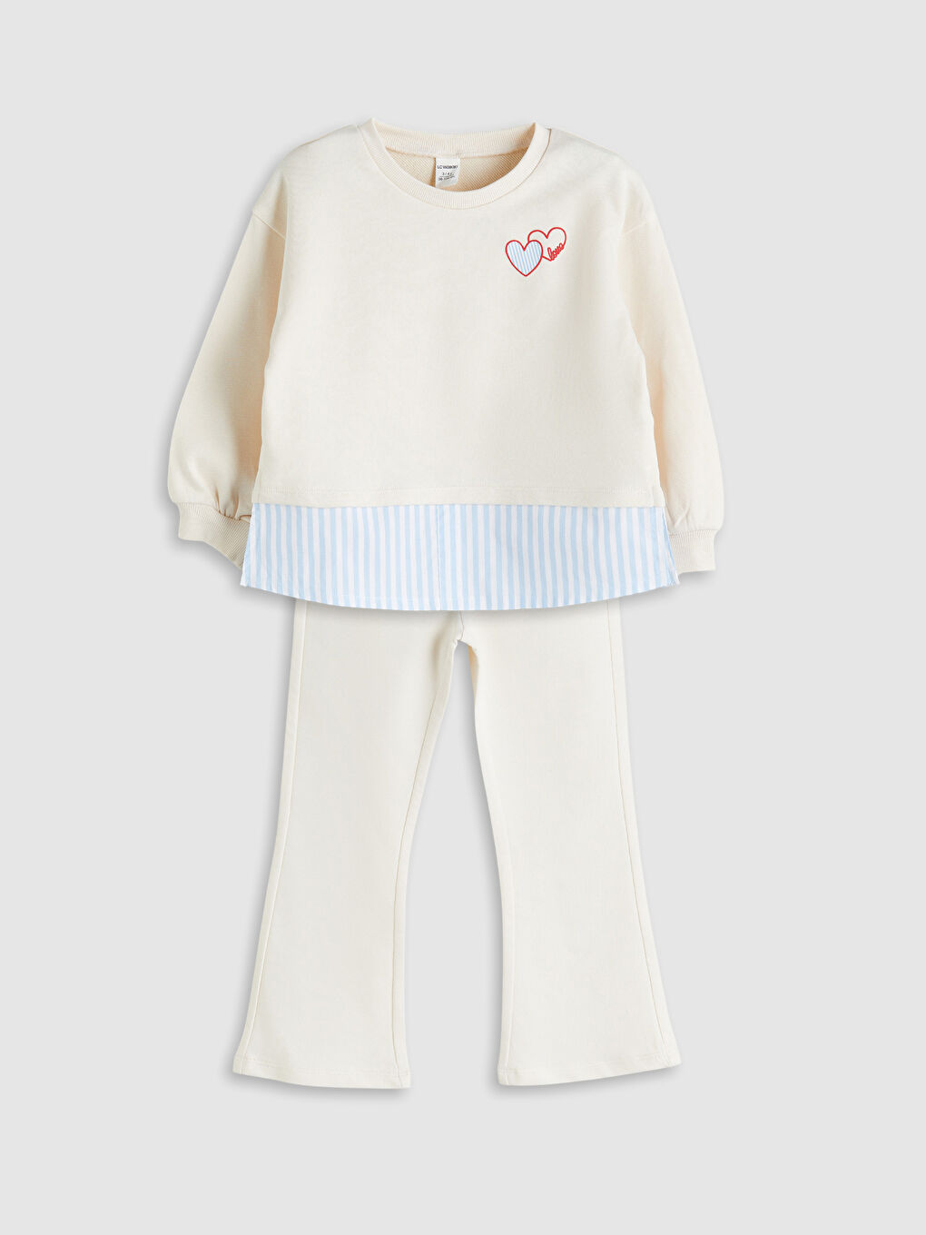 LCW baby Crew Neck Printed Baby Girls Sweatshirt and Tights 2 Pack -W56001Z1-FRC