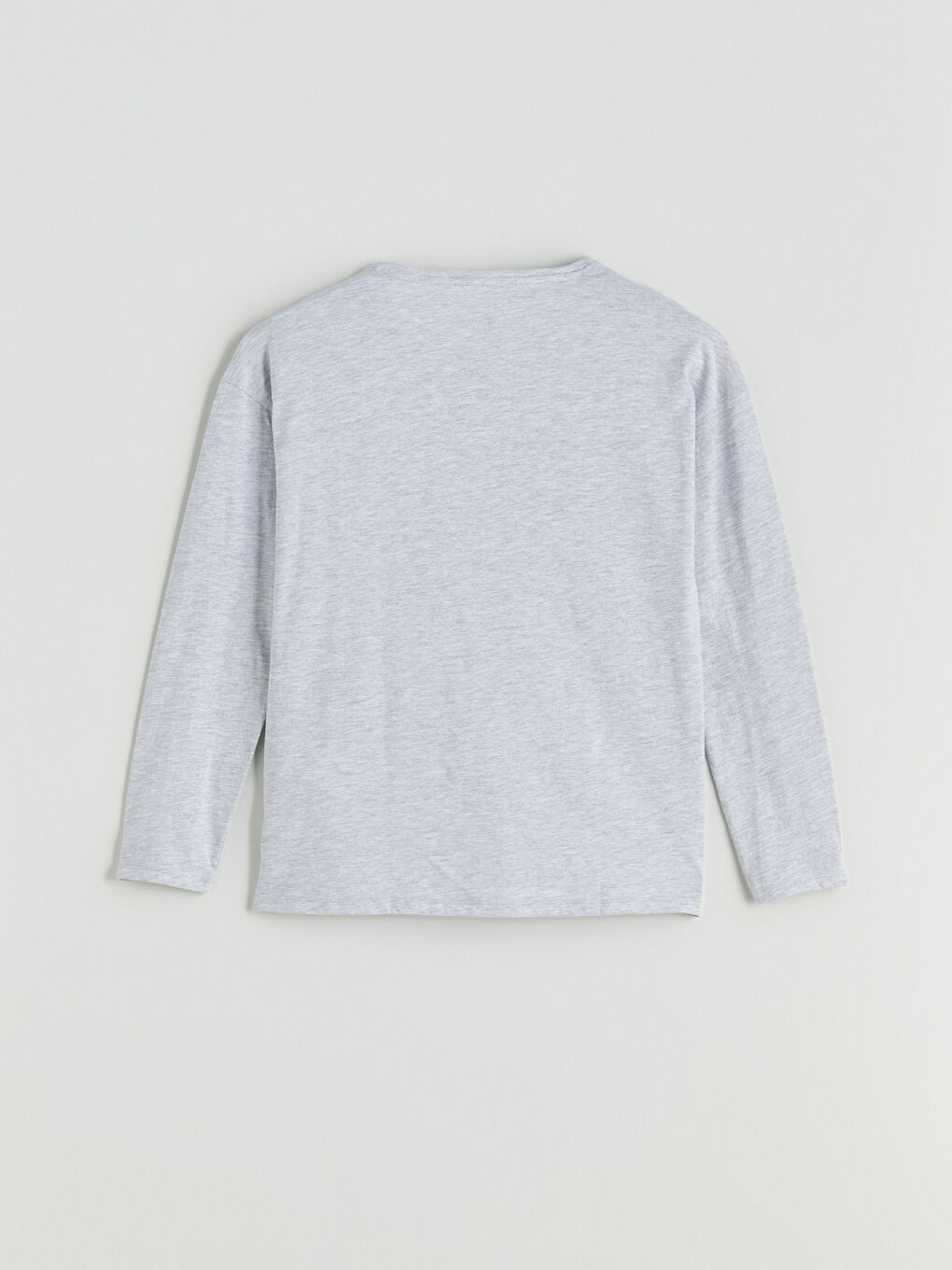 Gri Bisiklet Yaka Baskılı Kadın Pijama Üstü-1