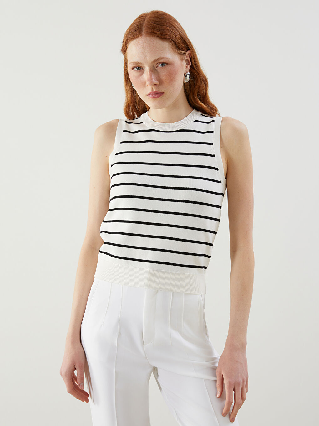 LCW Vision Crew Neck Striped Women's Knitwear Tank Top -W56038Z8-LEG