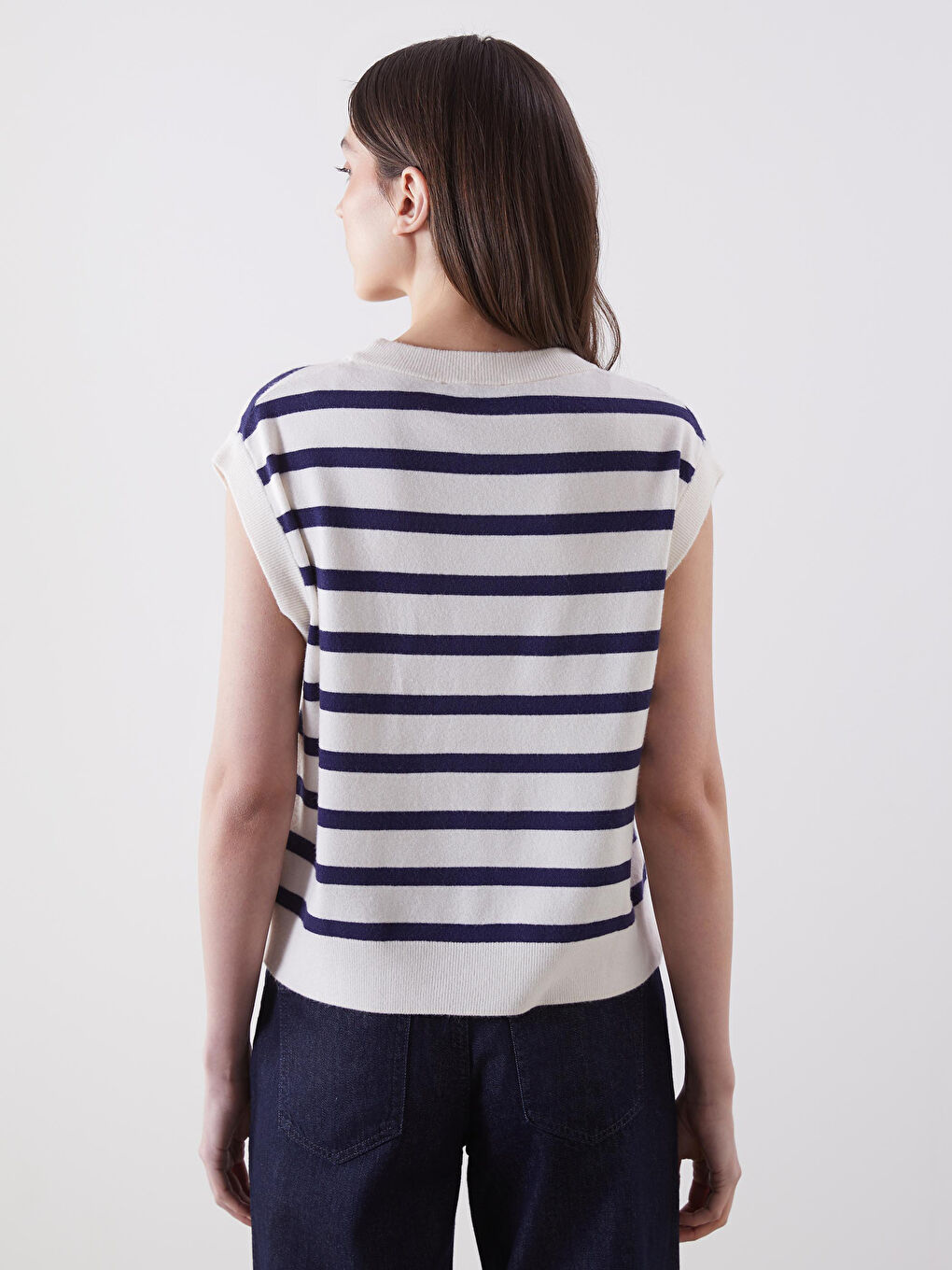 LCW Vision Crew Neck Striped Women's Knitwear Sweater Vest -W56040Z8-LGS