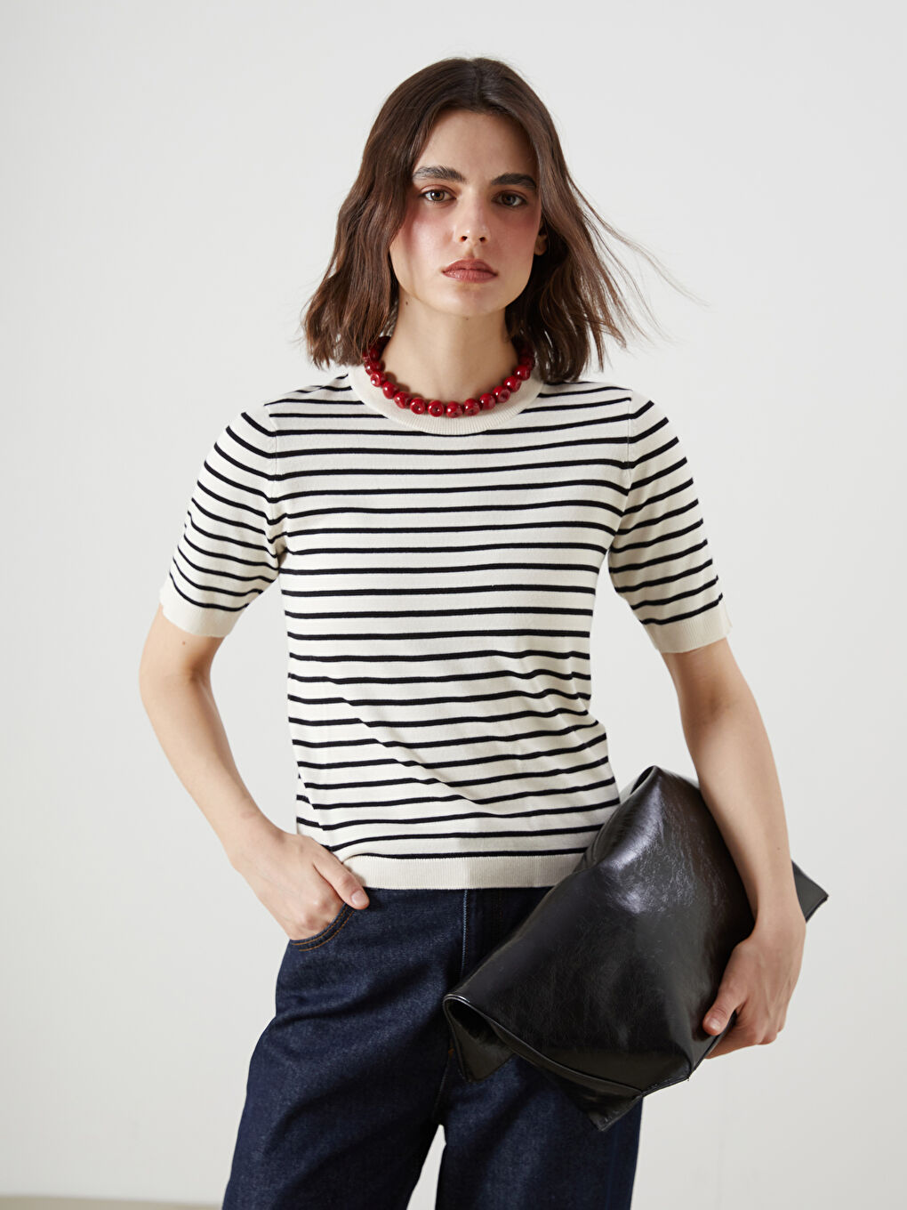 LCW Vision Crew Neck Striped Women's Knitwear Sweater -W56042Z8-LEG