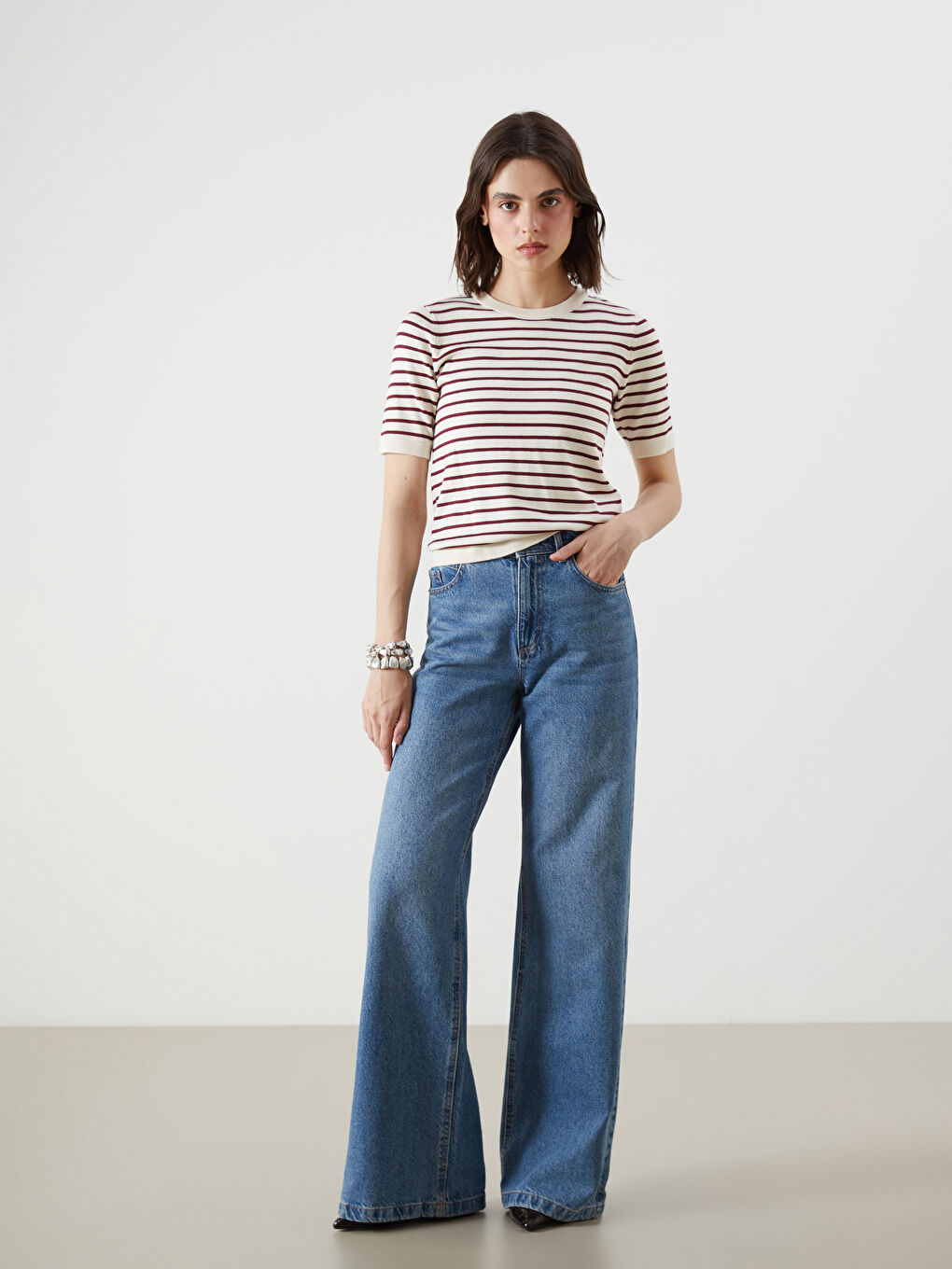 LCW Vision Crew Neck Striped Women's Knitwear Sweater -W56042Z8-LET