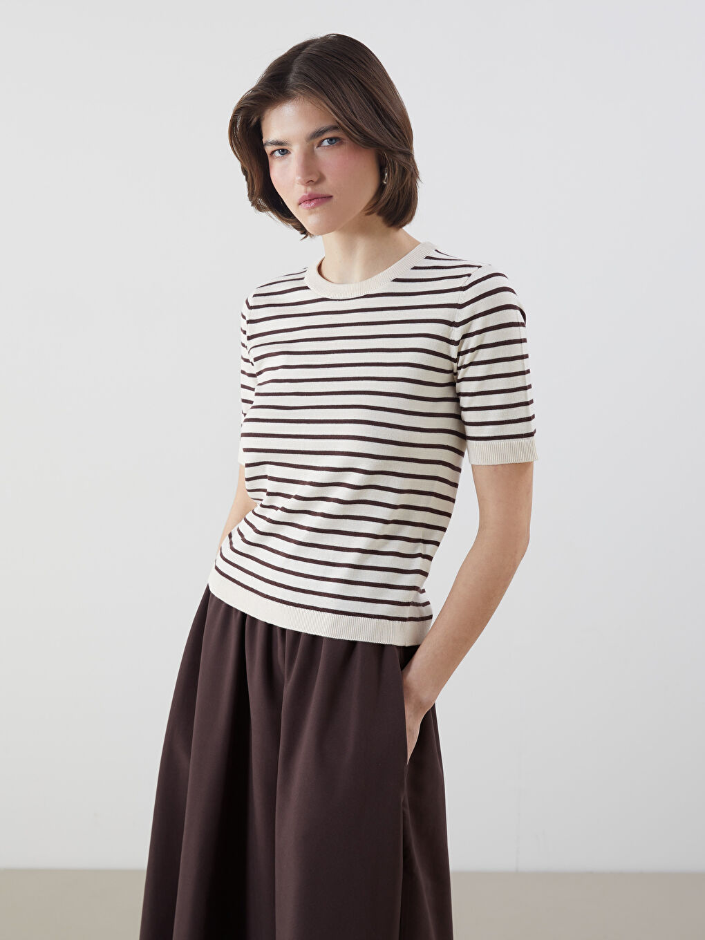 LCW Vision Crew Neck Striped Women's Knitwear Sweater -W56042Z8-LEW