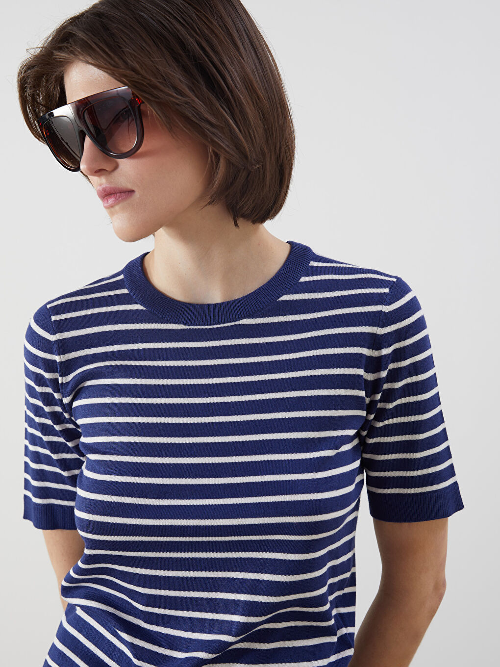 LCW Vision Crew Neck Striped Women's Knitwear Sweater -W56042Z8-LGS