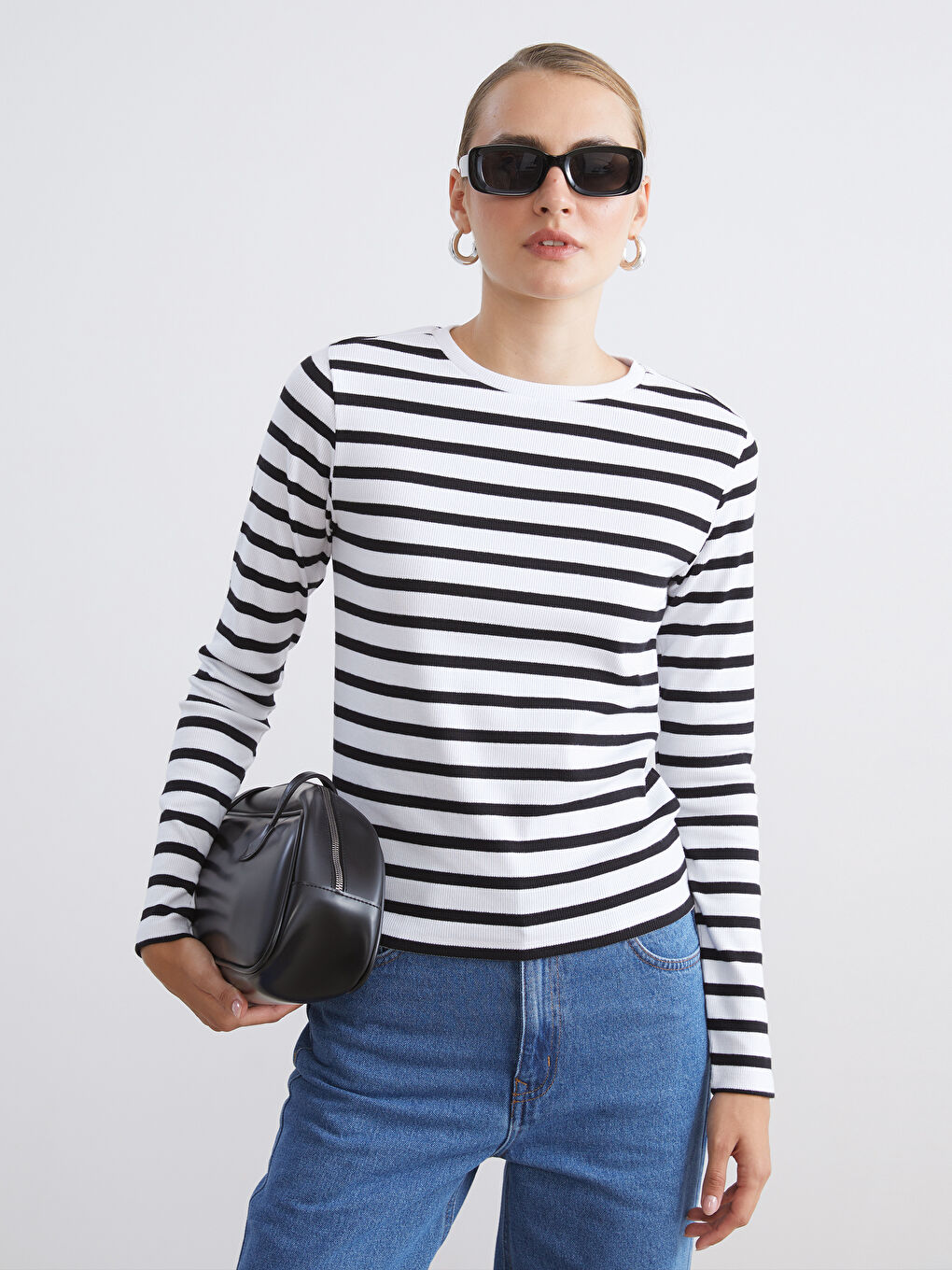 LCW Modest Crew Neck Striped Women's Body -W56046Z8-LEG