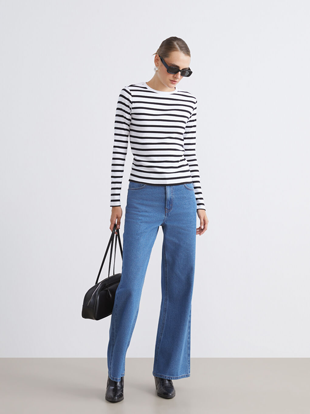 LCW Modest Crew Neck Striped Women's Body -W56046Z8-LEG