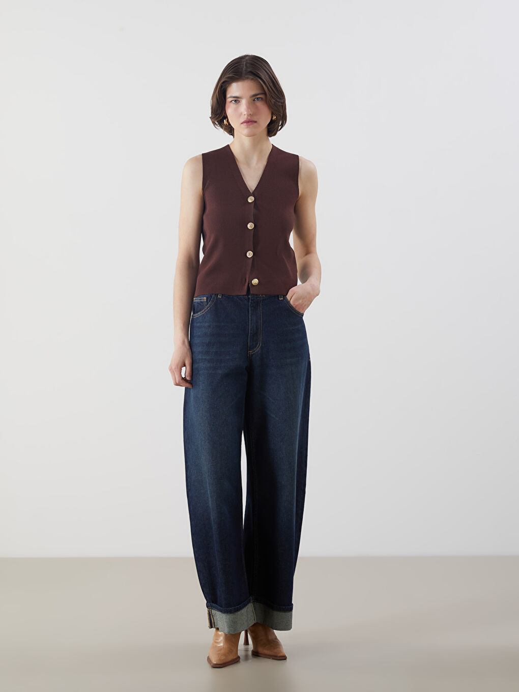 LCW Vision V Neck Women's Knitwear Waistcoat -W56050Z8-L0C