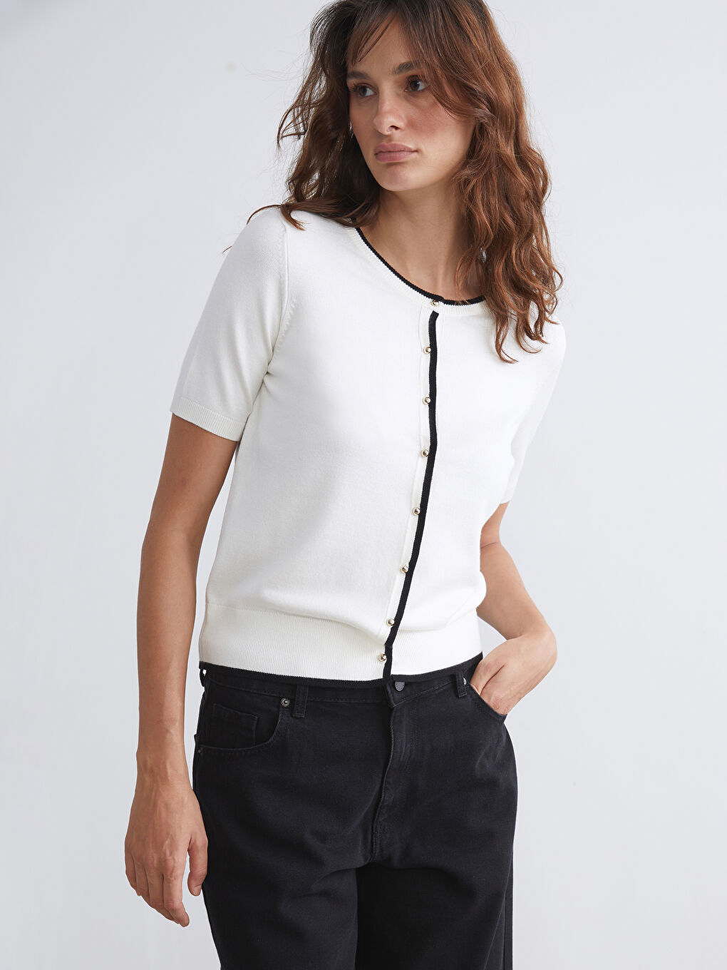 LCW Vision Crew Neck Women's Knitwear Cardigan -W56054Z8-FES