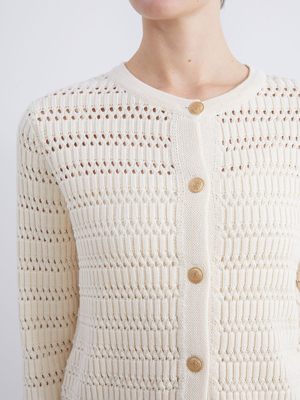 Crew Neck Hole-Knitted Women's Knitwear Cardigan-2