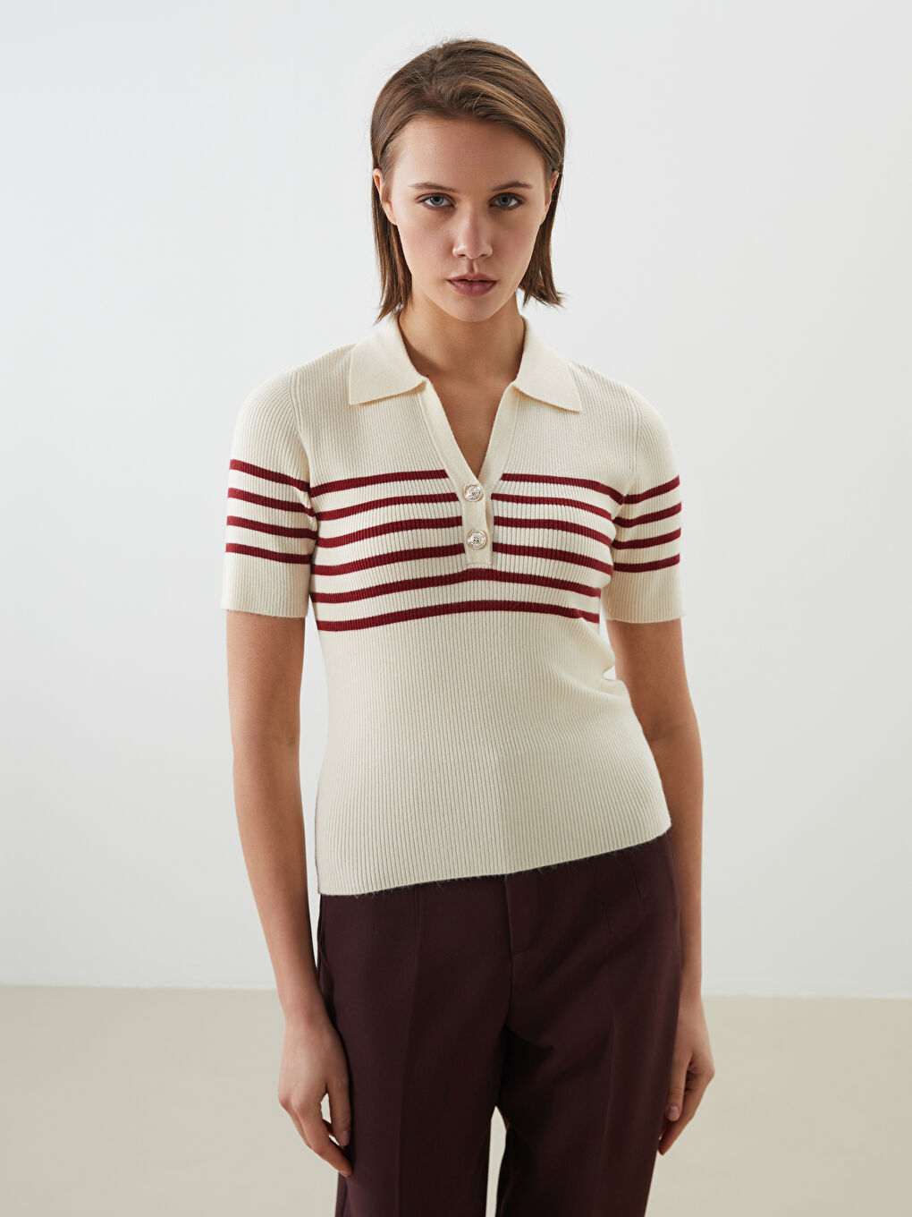 LCW Vision Polo Neck Striped Women's Knitwear Sweater -W56057Z8-LJE