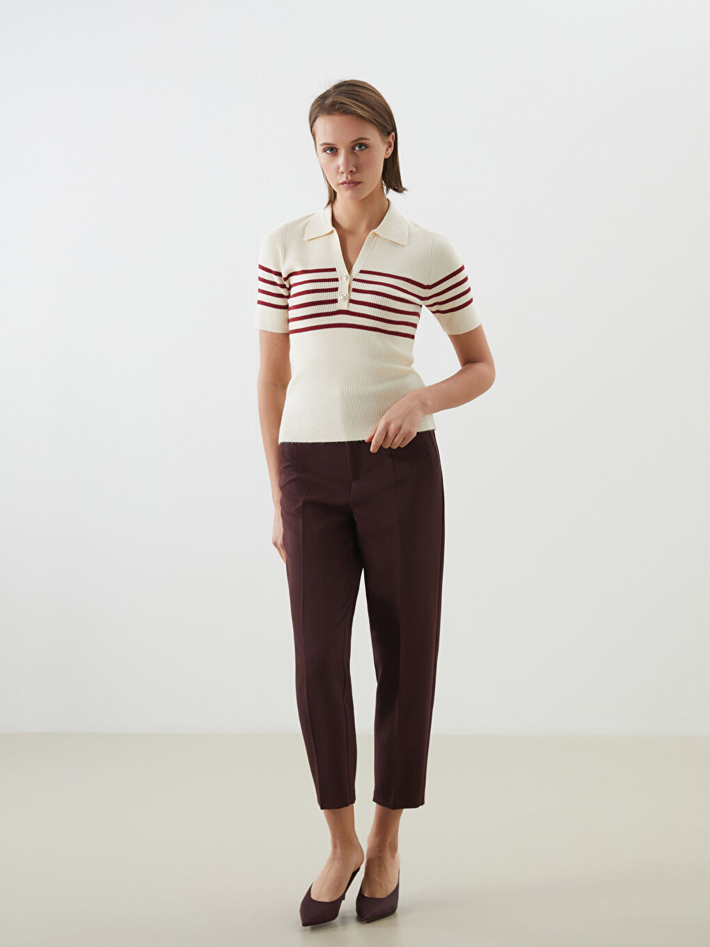 LCW Vision Polo Neck Striped Women's Knitwear Sweater -W56057Z8-LJE