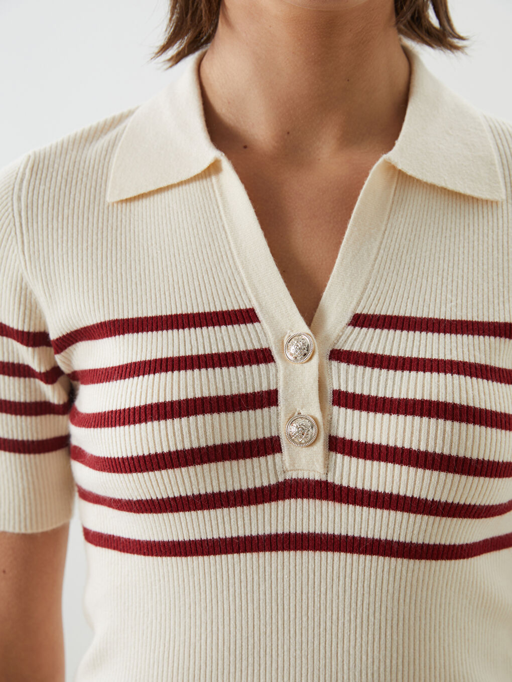 LCW Vision Polo Neck Striped Women's Knitwear Sweater -W56057Z8-LJE