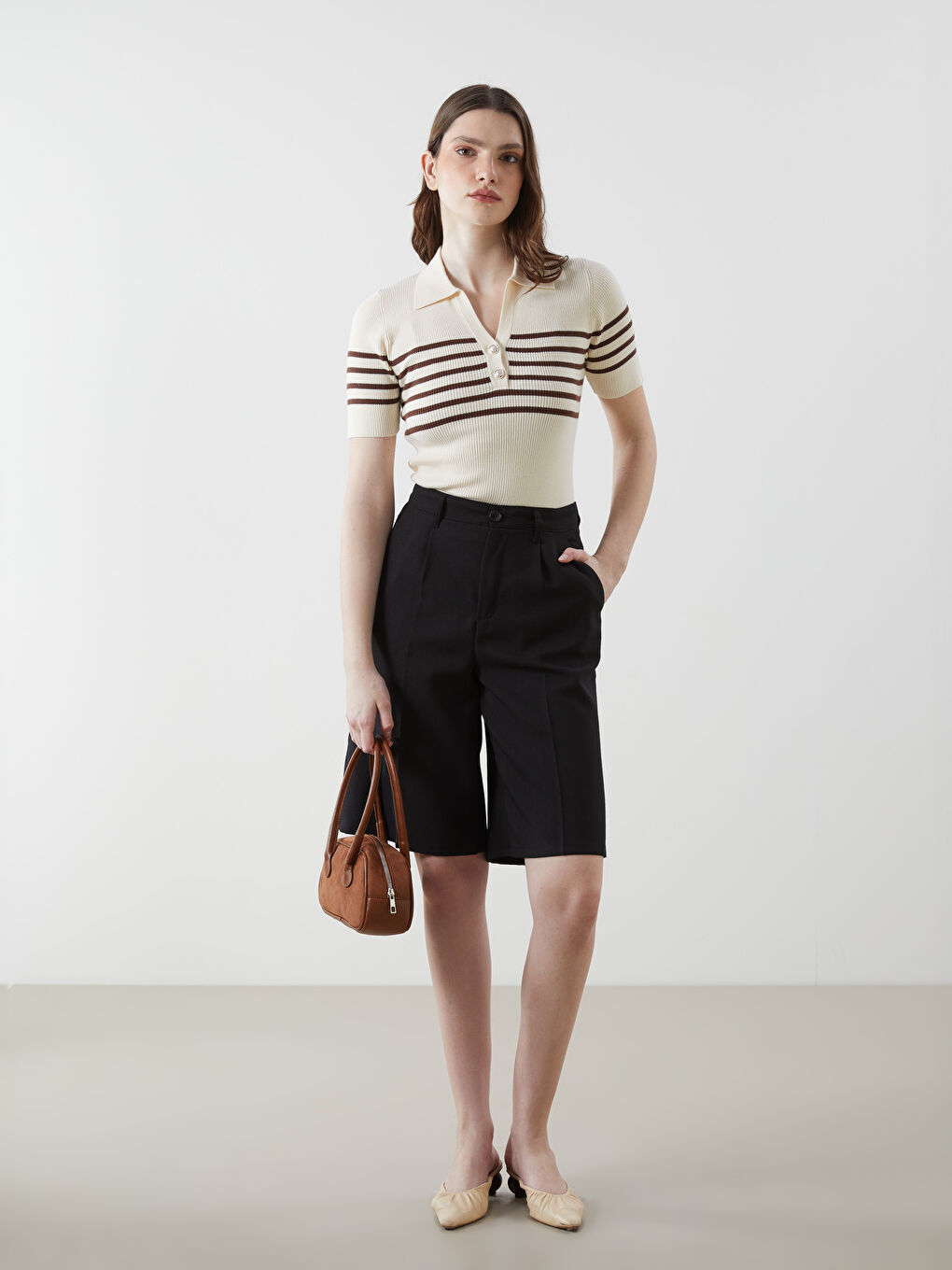 LCW Vision Polo Neck Striped Women's Knitwear Sweater -W56057Z8-LKM