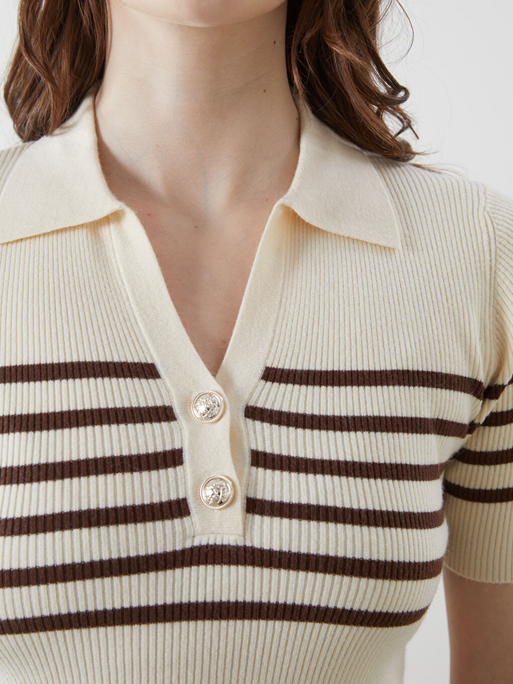LCW Vision Polo Neck Striped Women's Knitwear Sweater -W56057Z8-LKM