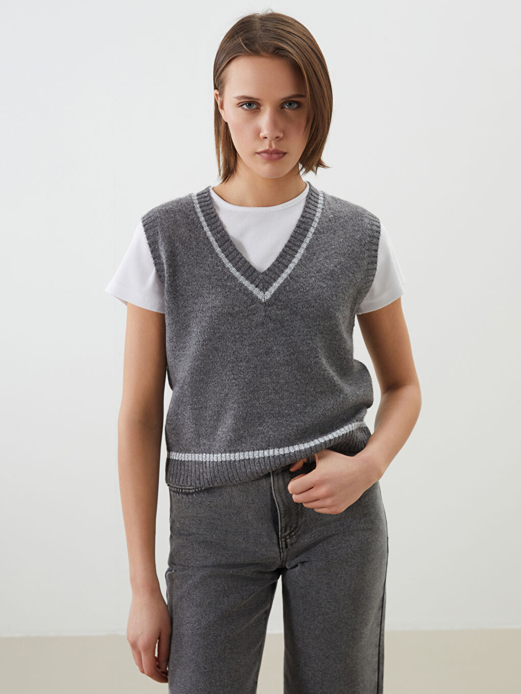 LCW Vision Woman ANTHRACITE Sweater Vest -W56068Z8-D5D