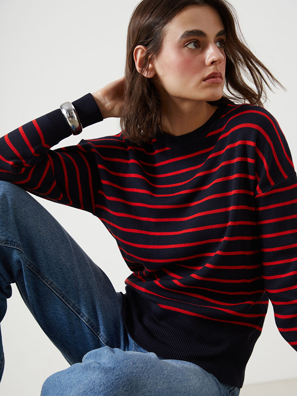LCW Vision Crew Neck Striped Women's Knitwear Sweater -W56069Z8-E48