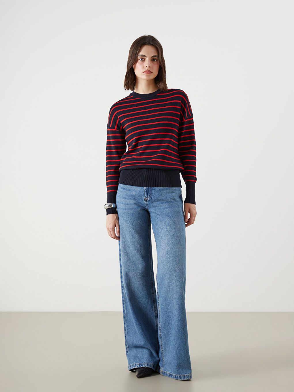 LCW Vision Crew Neck Striped Women's Knitwear Sweater -W56069Z8-E48