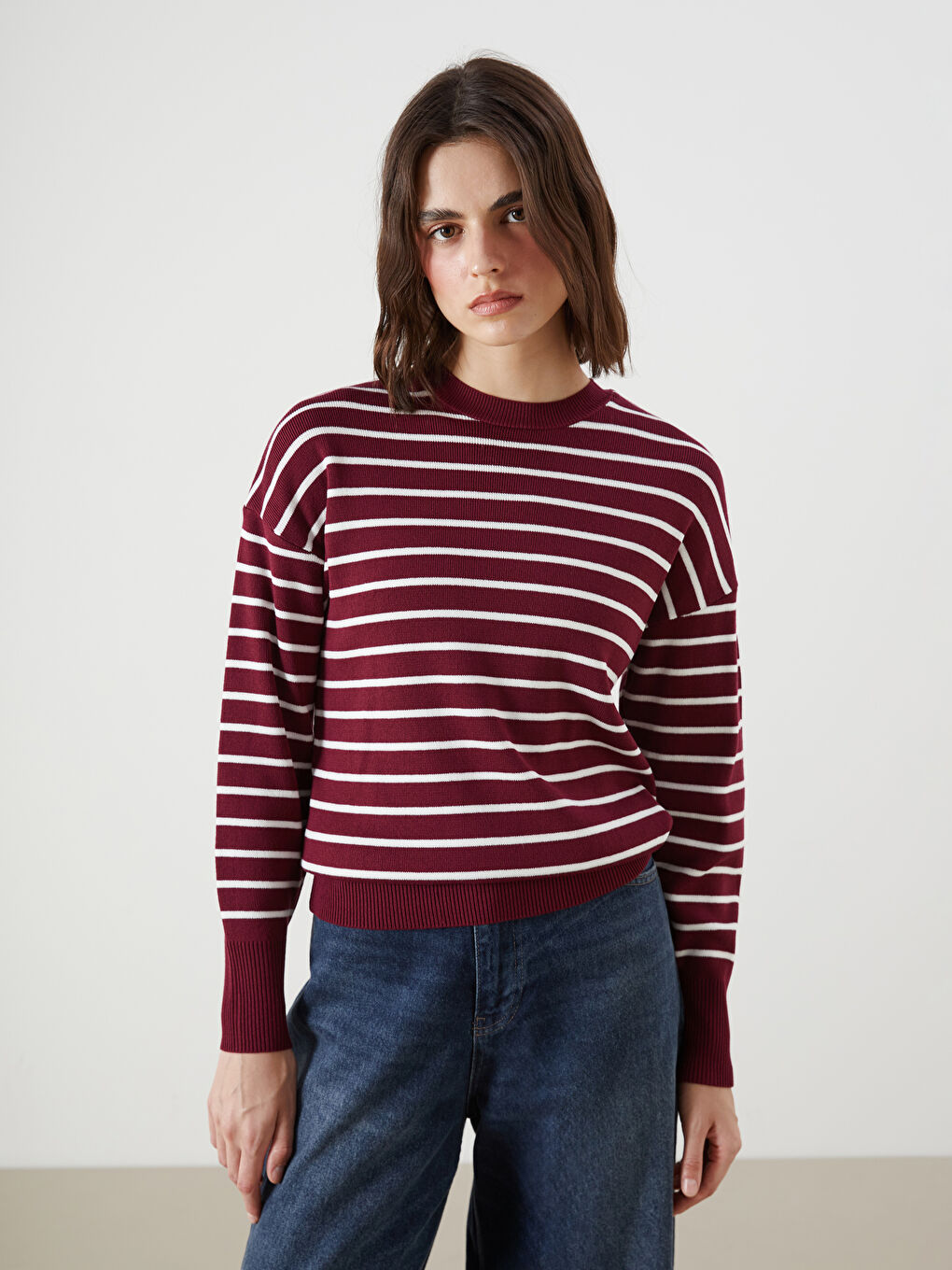 LCW Vision Crew Neck Striped Women's Knitwear Sweater -W56069Z8-LET