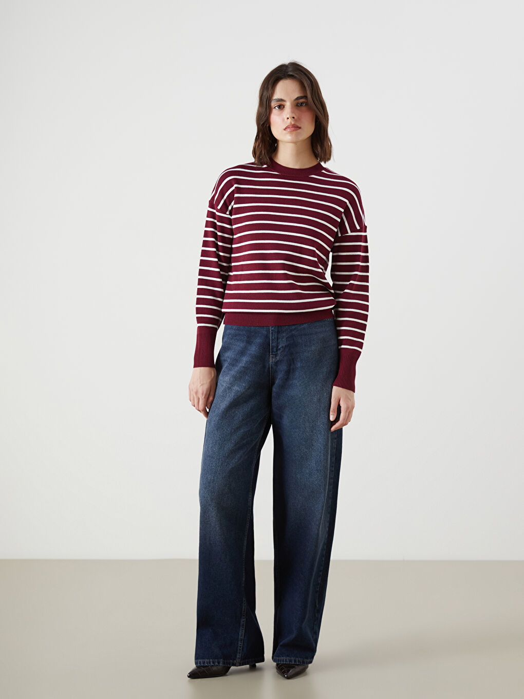 LCW Vision Crew Neck Striped Women's Knitwear Sweater -W56069Z8-LET