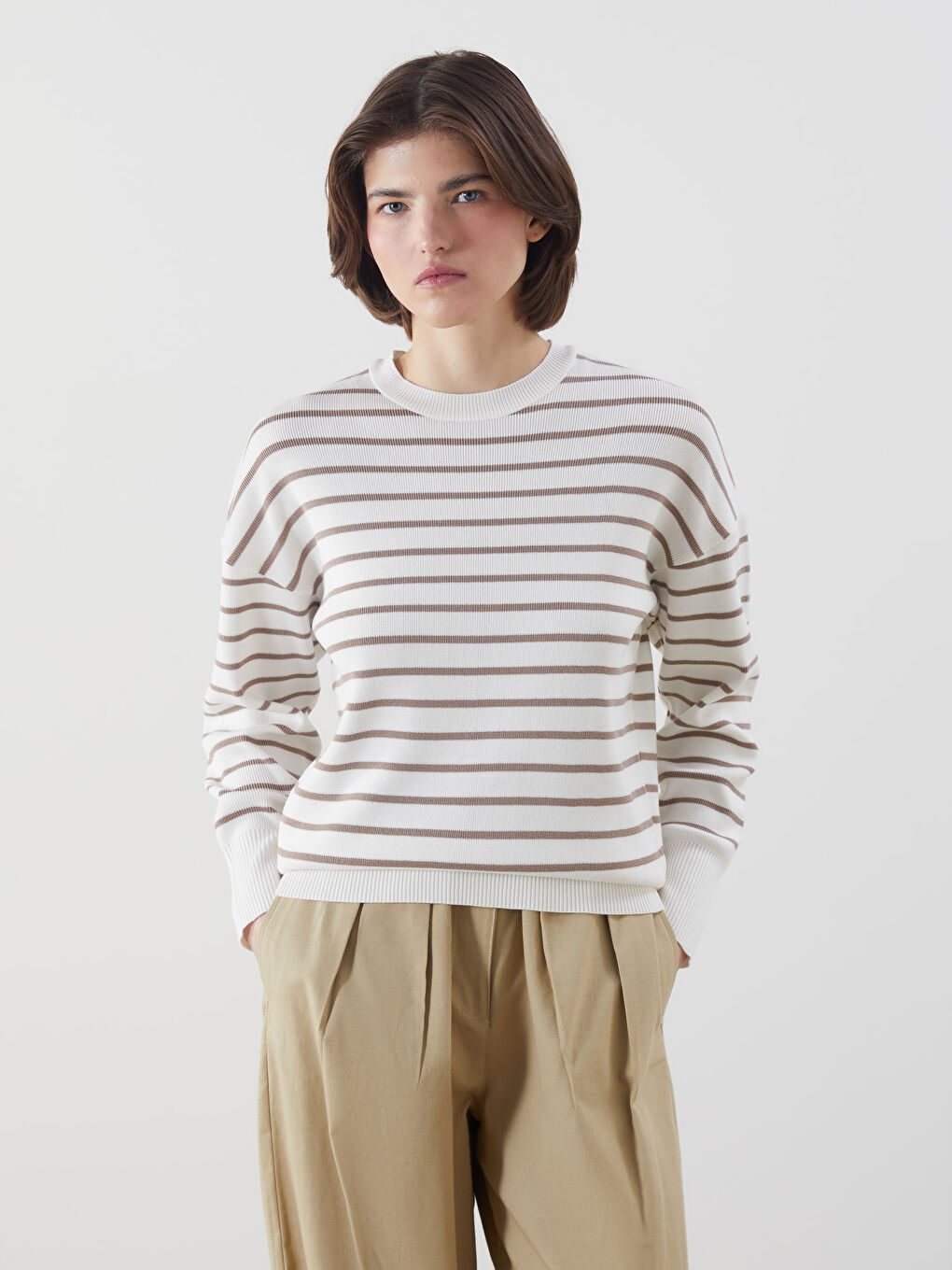 LCW Vision Crew Neck Striped Women's Knitwear Sweater -W56069Z8-ELZ