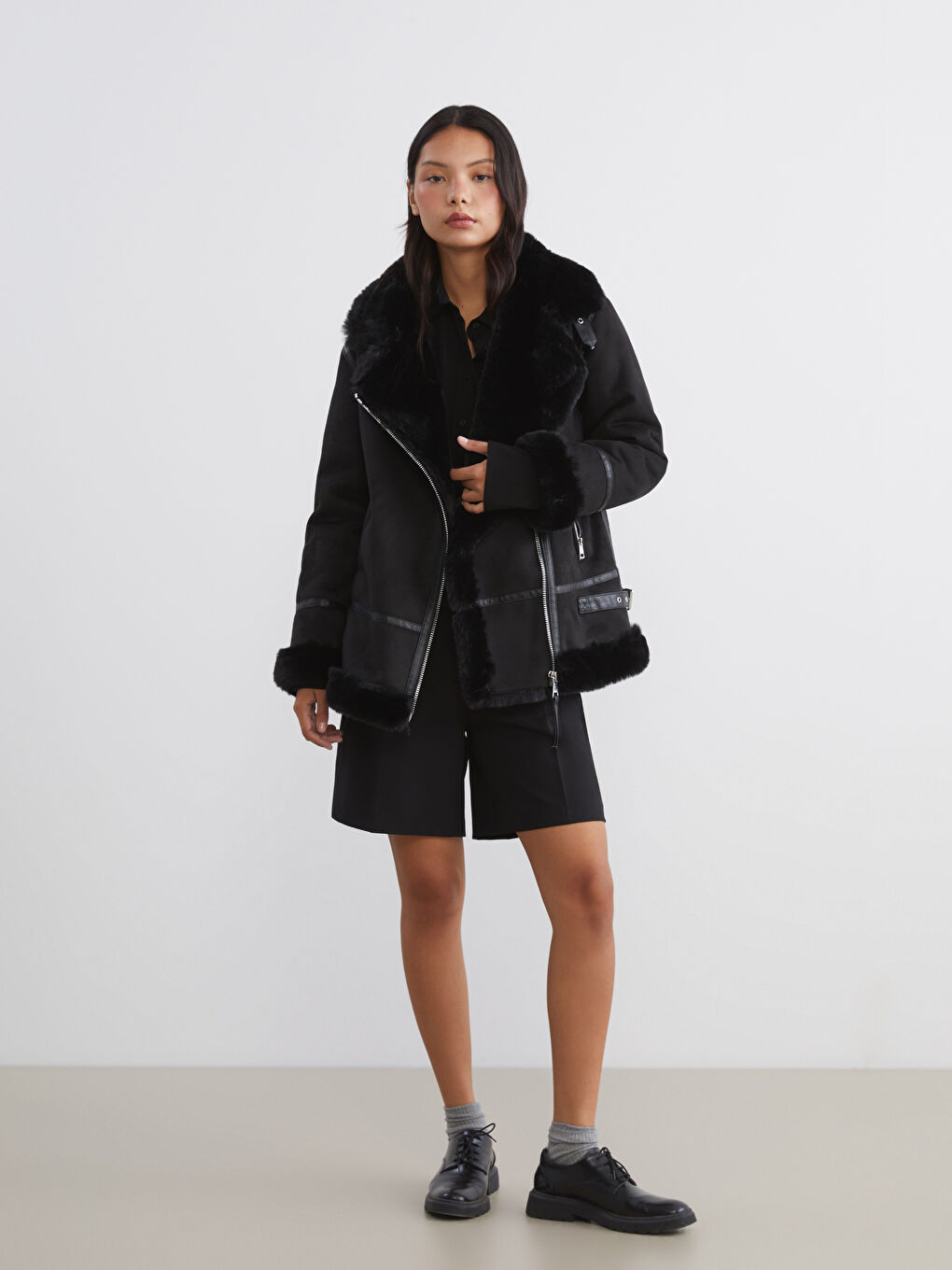 Biker Neck Women's Faux Suede Coat-1