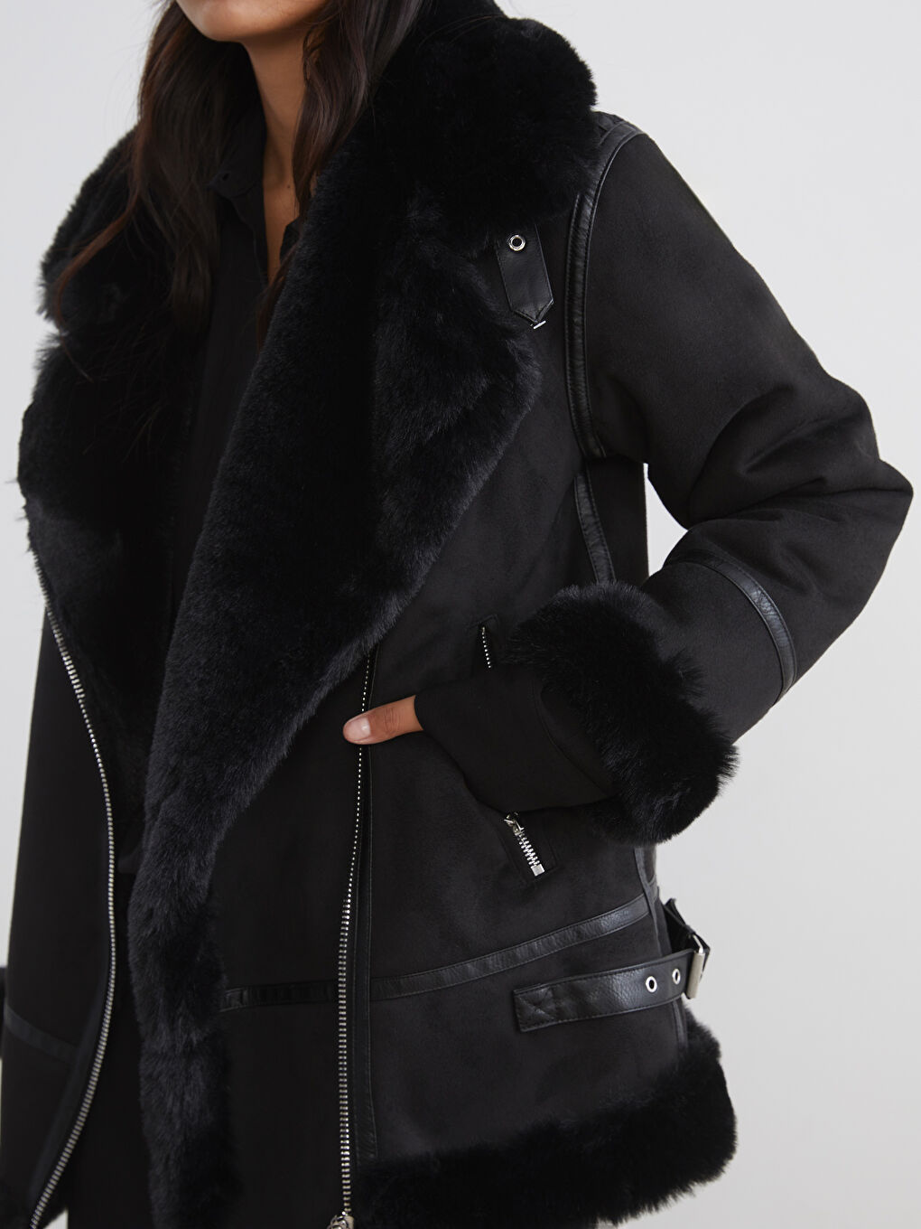 Biker Neck Women's Faux Suede Coat-2