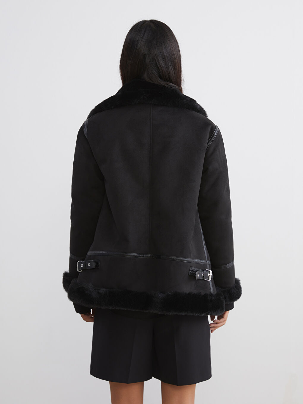 Biker Neck Women's Faux Suede Coat-4