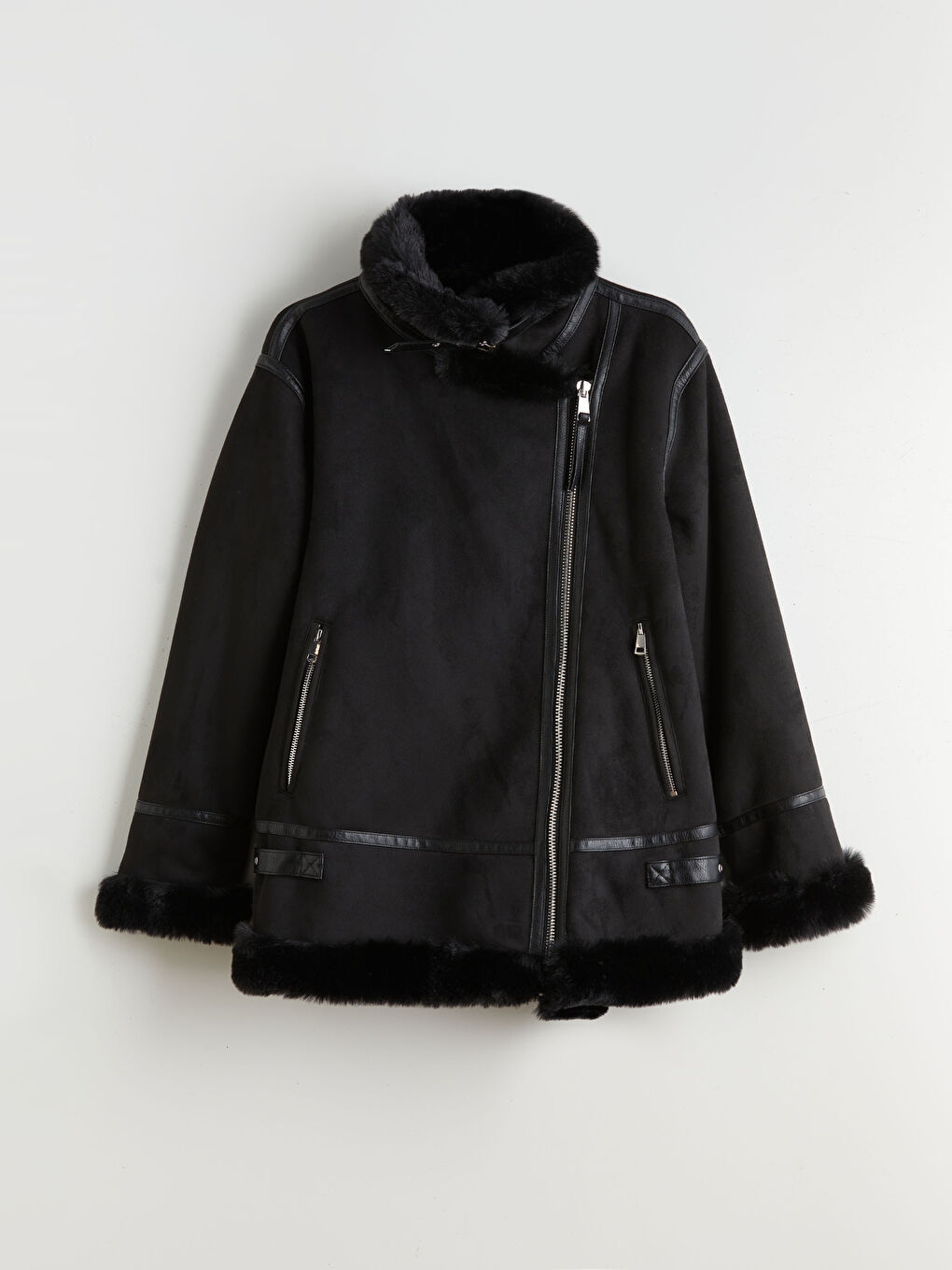 Biker Neck Women's Faux Suede Coat-5