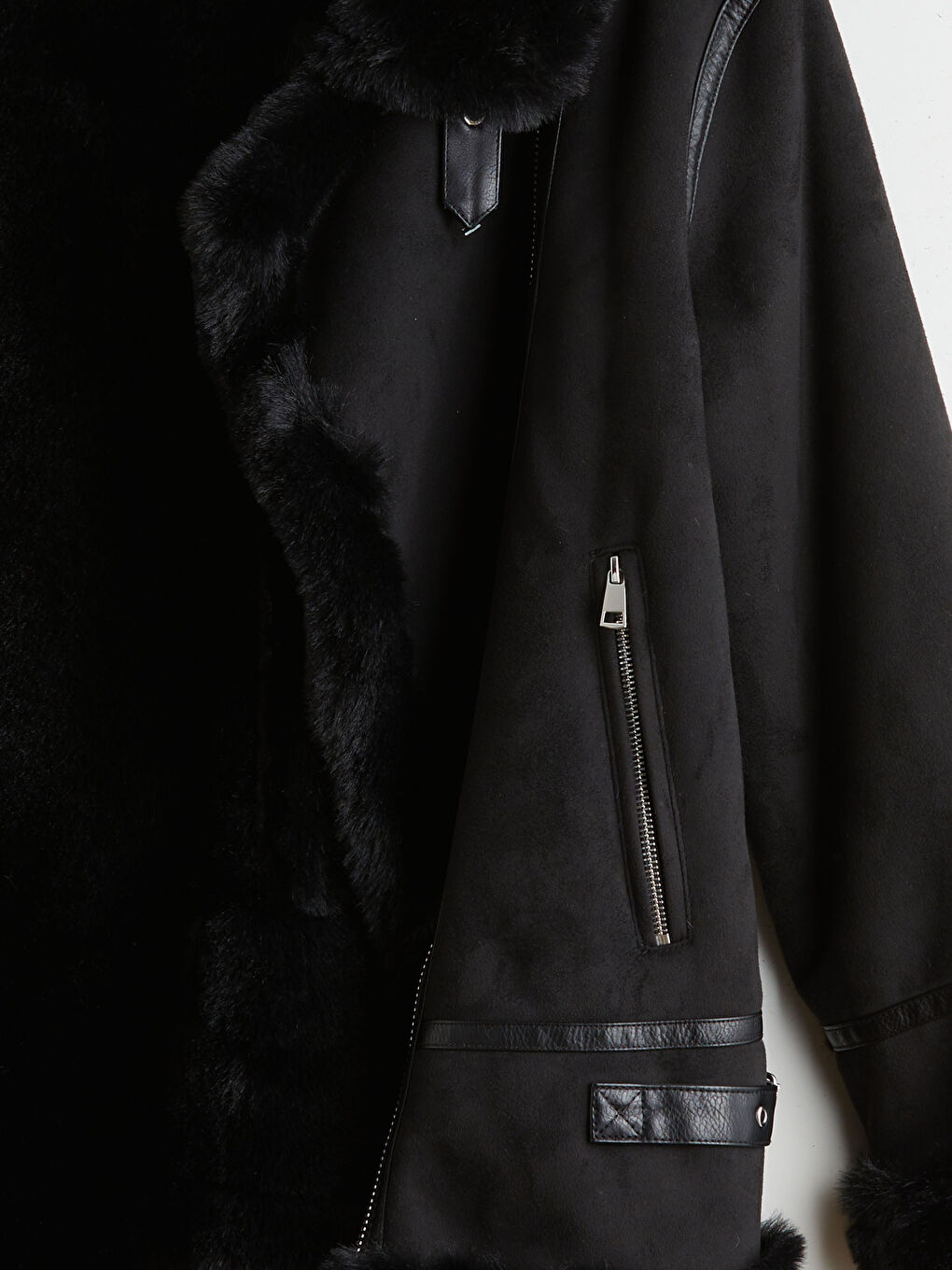 Biker Neck Women's Faux Suede Coat-7