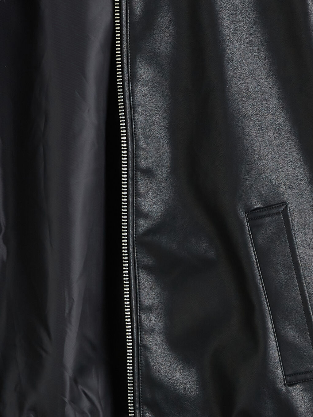 Siyah Gömlek Yaka Oversize Kadın Deri Görünümlü Ceket-6